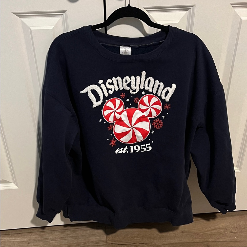 Disneyland Navy Sweatshirt with Christmas Peppermint design